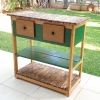שידה כפרית מעץ מלא בצבע ירוק וחום - - 335